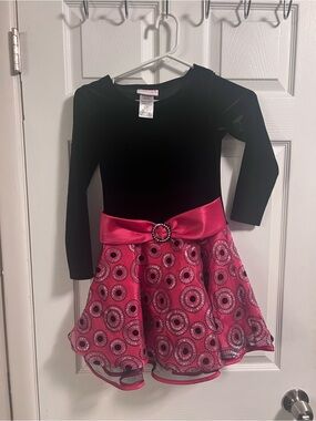 Ashley Ann Black and Hot Pink Dance Dress with Satin Bow